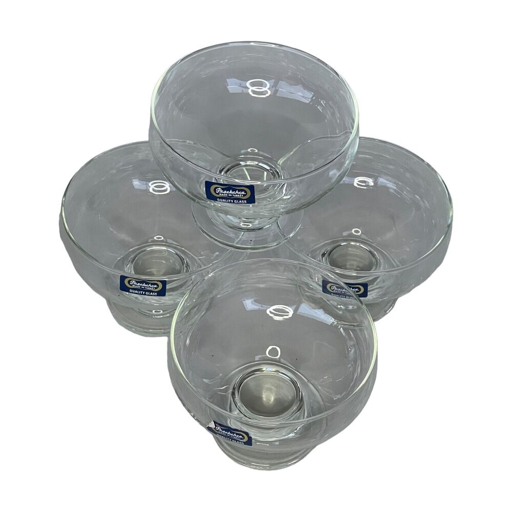 Vintage Pasabahce Turkey Clear Quality Glass Sherbet Ice Cream Bowls - Set of 4 - Picture 5 of 7